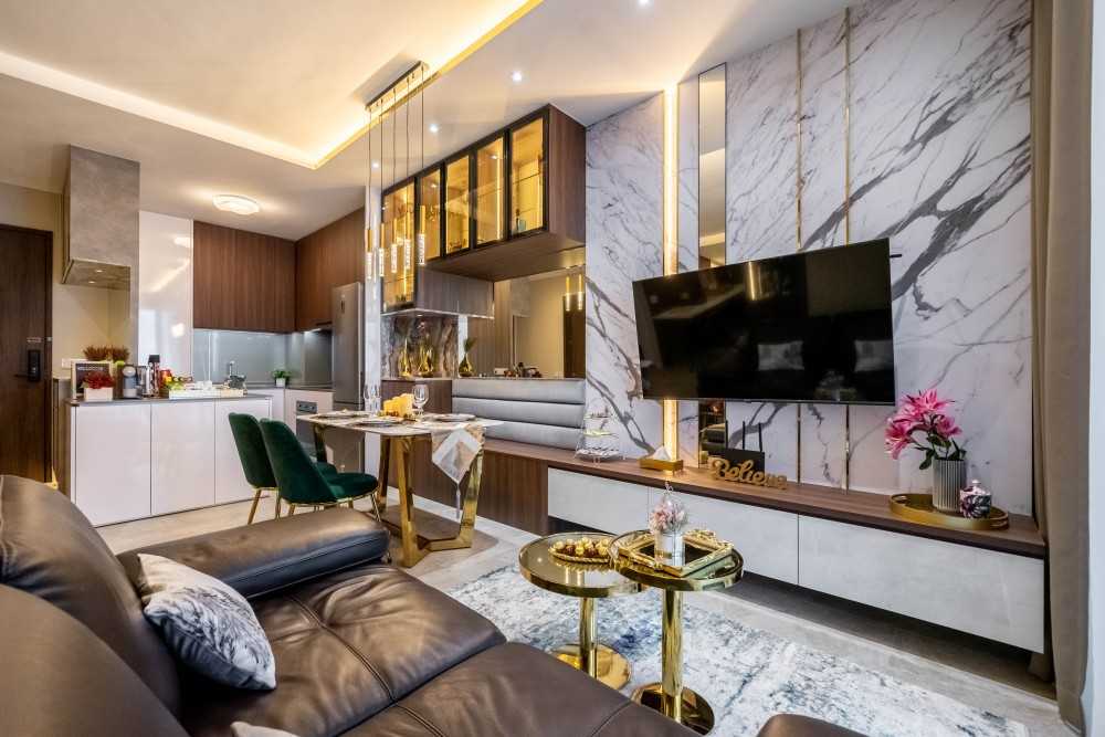 Modern Living Room with TV Console and Feature Wall