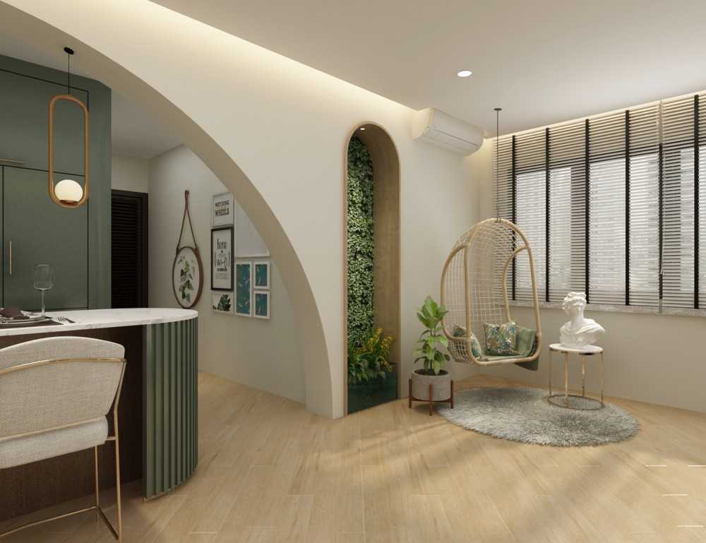 contemporary-living-room-with-kitchen-island-and-ceiling-light