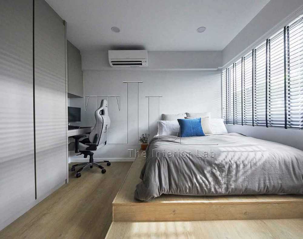 Country Bedroom with Platform Bed and Parquet Floor