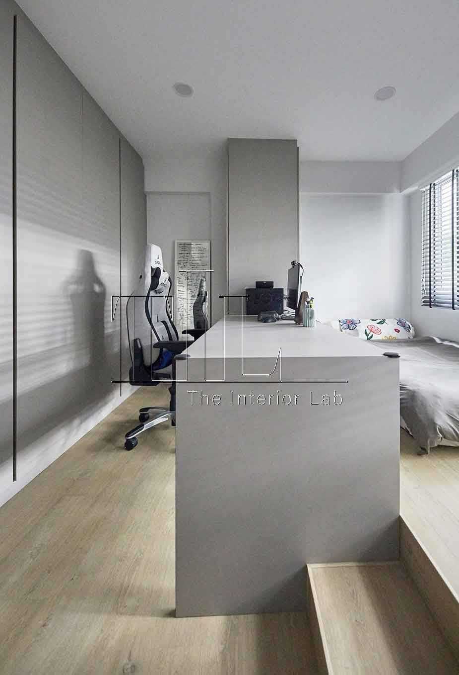 Country Home Office with Parquet Floor and Desk Chairs