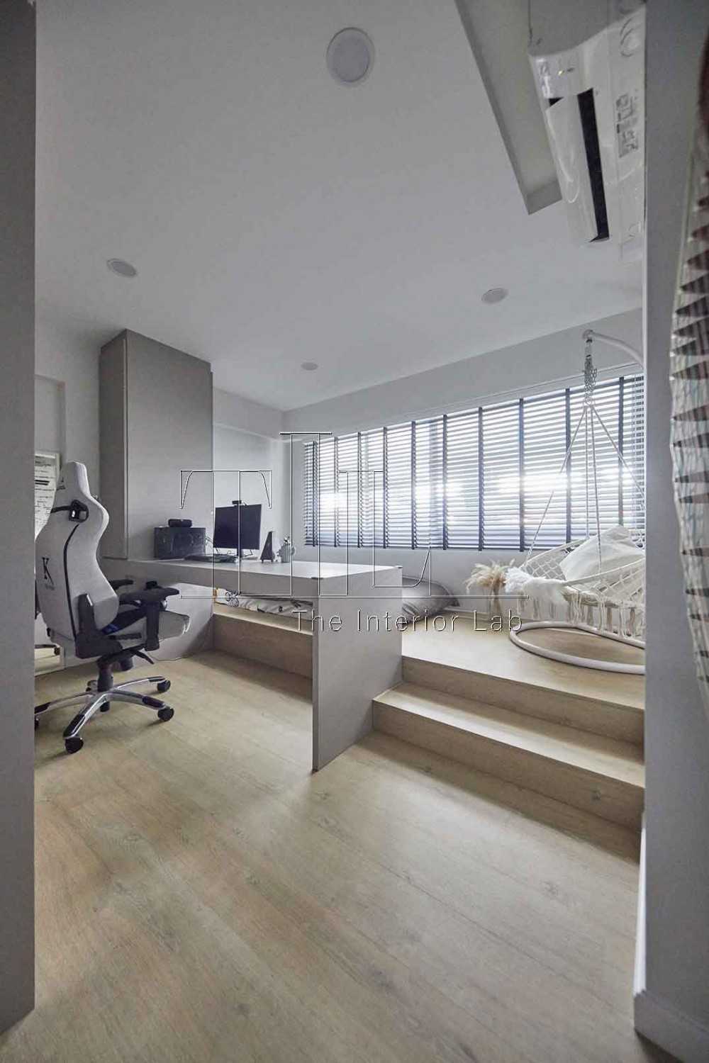Country Bedroom with Platform Bed and Parquet Floor