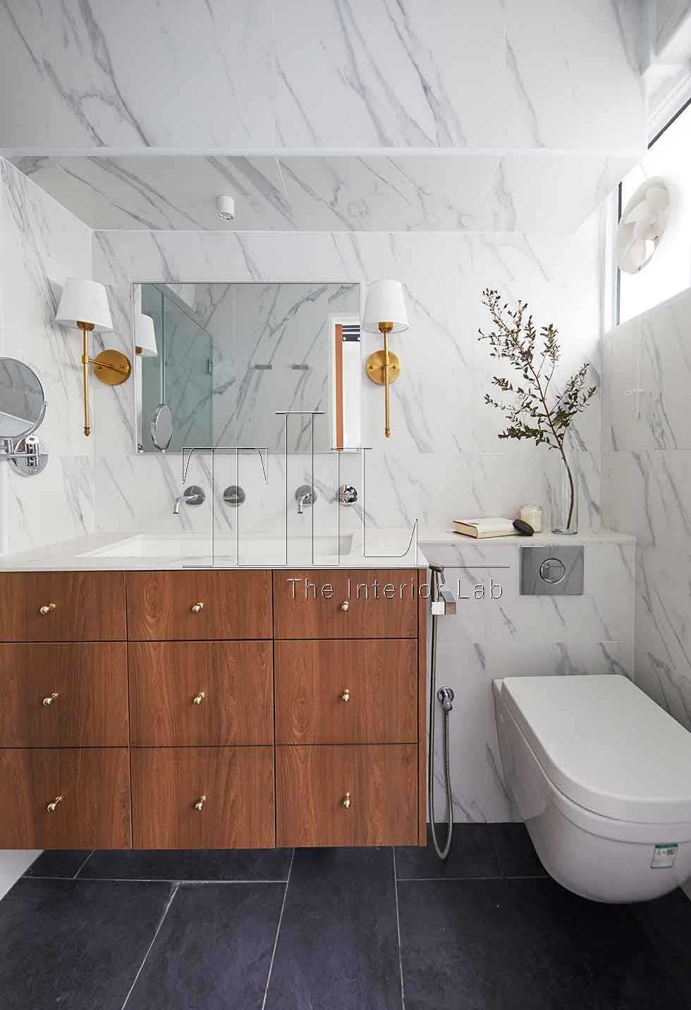 Country Bathroom with Countertop and Mirror