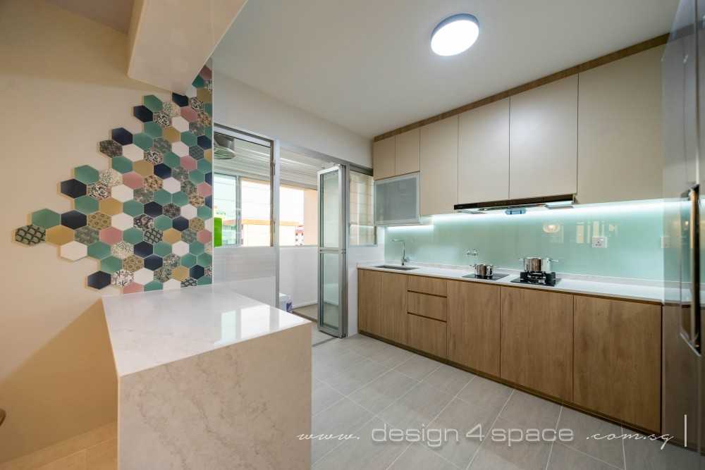 Contemporary Kitchen with Homogeneous Tiles and Kitchen Window