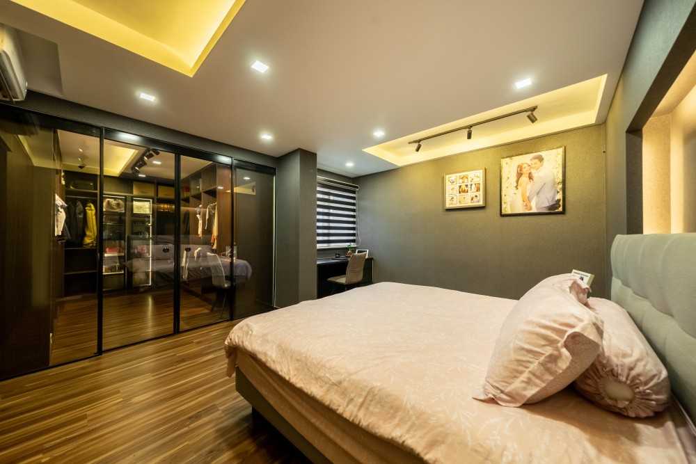 Modern Bedroom with Vinyl Flooring and Built-in Bed
