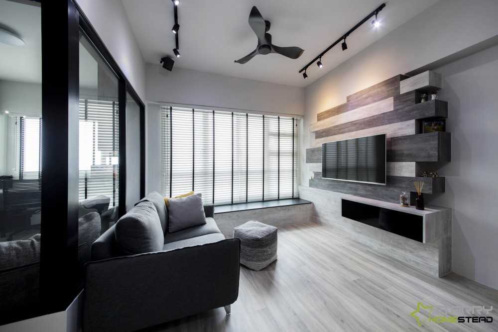 Industrial Living Room with Vinyl Flooring and TV Console