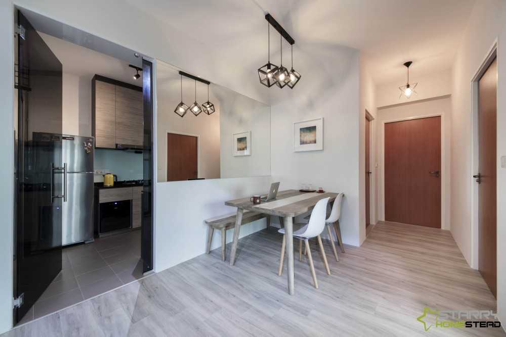 Industrial Dining Room with Mirror and Dining Table