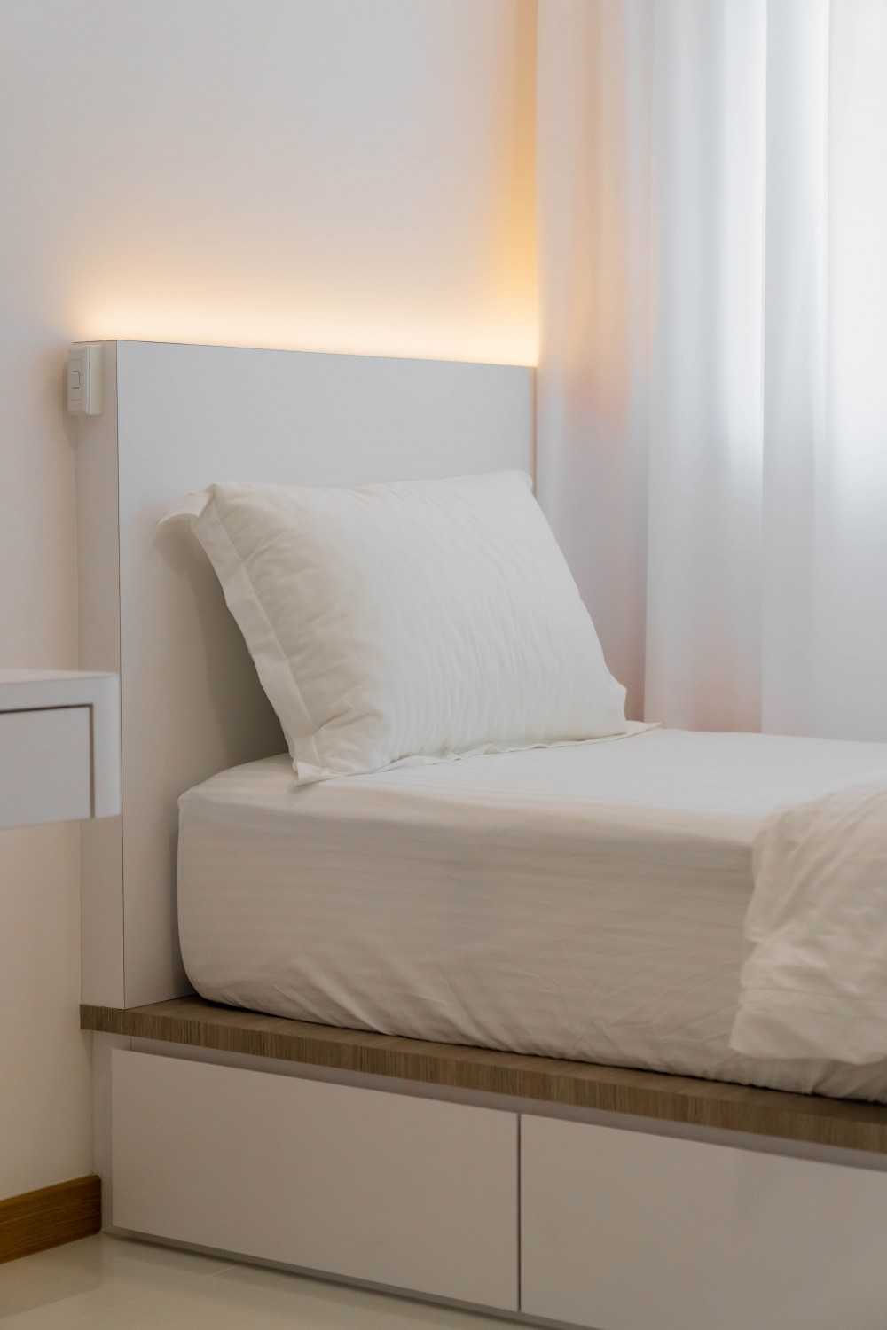 Modern Bedroom with Homogeneous Tiles and Bedroom Dresser