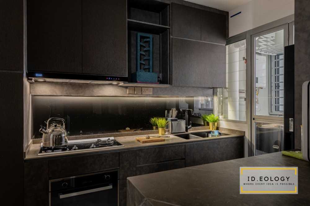 Industrial Kitchen with Marble Floor and Wood Flooring