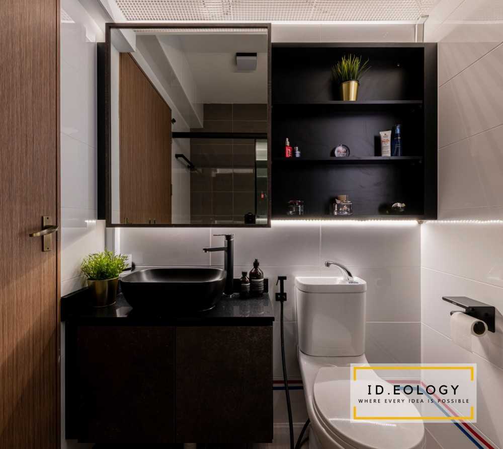 Industrial Bathroom with Marble Floor and Mirror