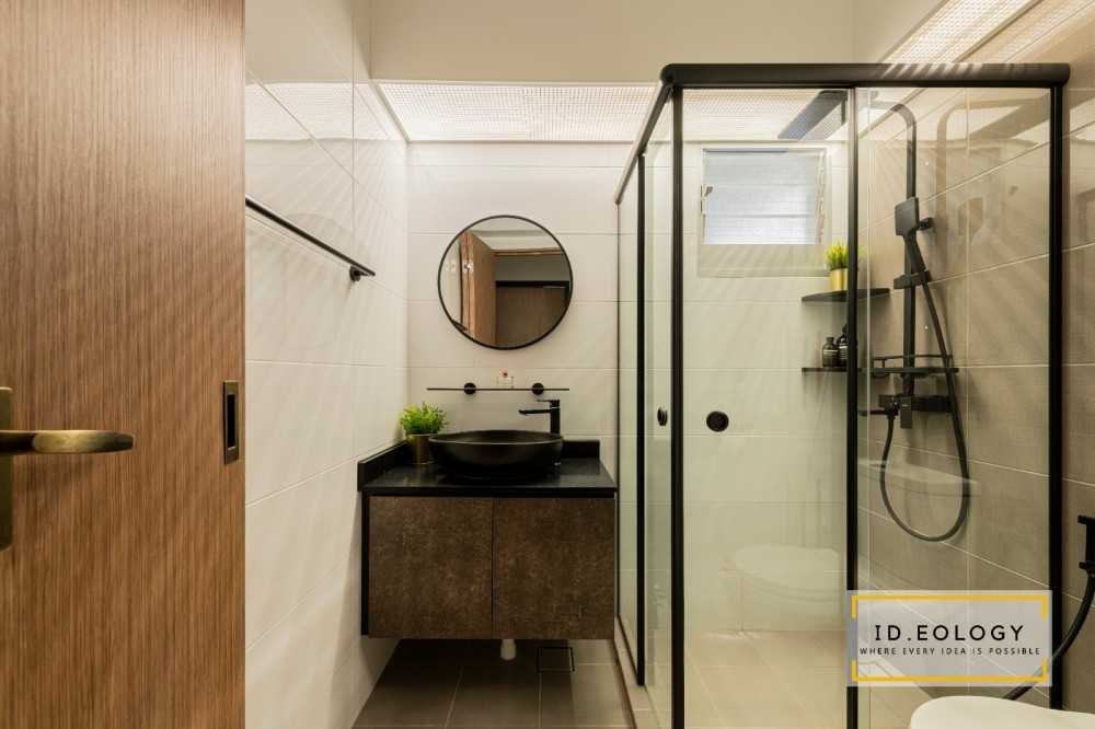 Industrial Bathroom with Herringbone Tiling and Marble Floor