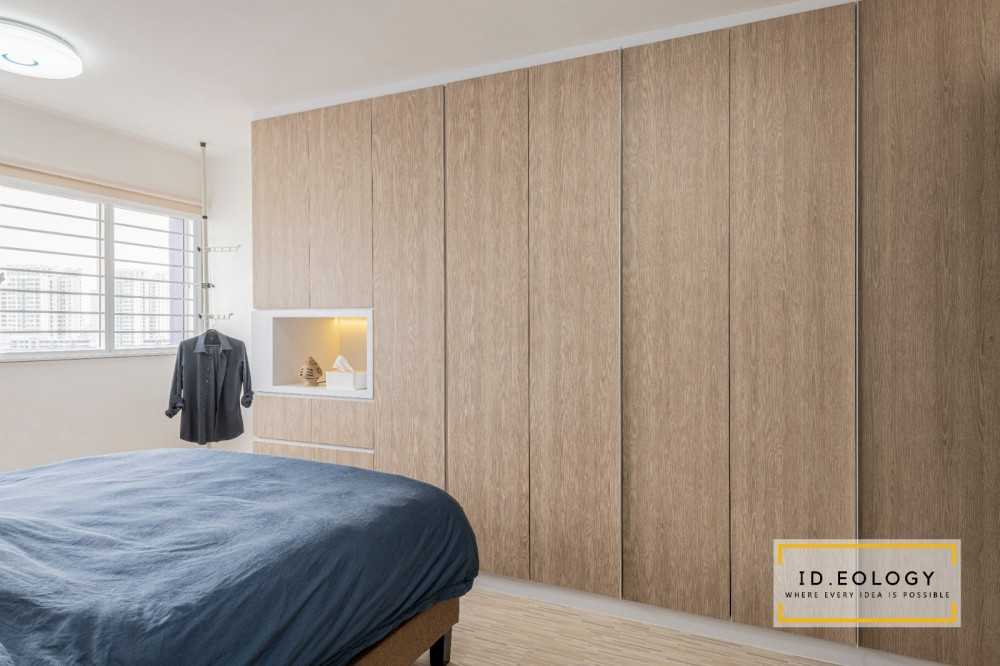 Scandinavian Bedroom with Wood Flooring and Cove Lighting