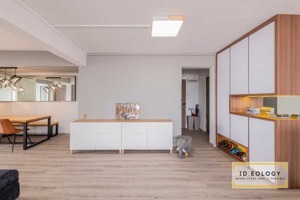 Scandinavian Entryway with Mirror and Stools