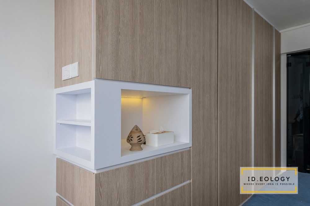 Scandinavian Bedroom with Cement Floor and Wood Flooring