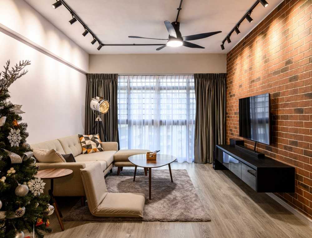 Industrial Living Room with Granite Floor and Marble Floor