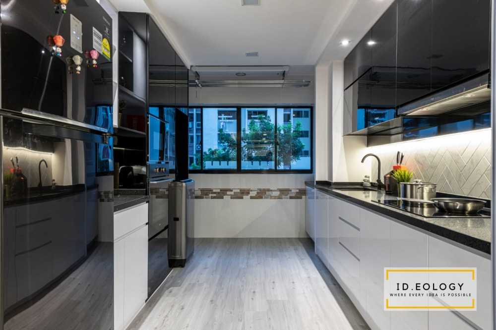 Contemporary Kitchen with Marble Floor and Kitchen Island
