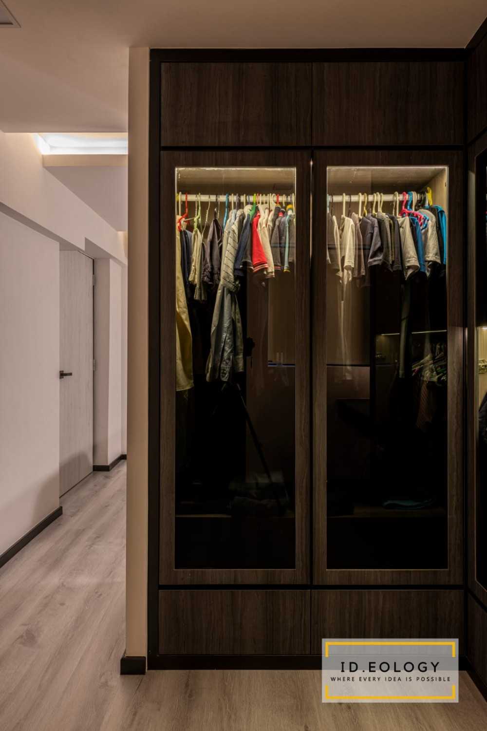 Contemporary Bedroom with Wood Flooring and Drop Light