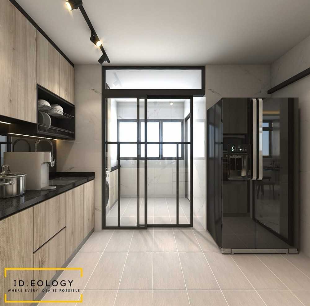 Contemporary Kitchen with Marble Floor and Kitchen Island