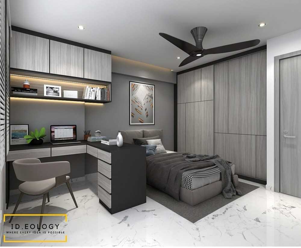 Contemporary Bedroom with Homogeneous Tiles and Herringbone Tiling
