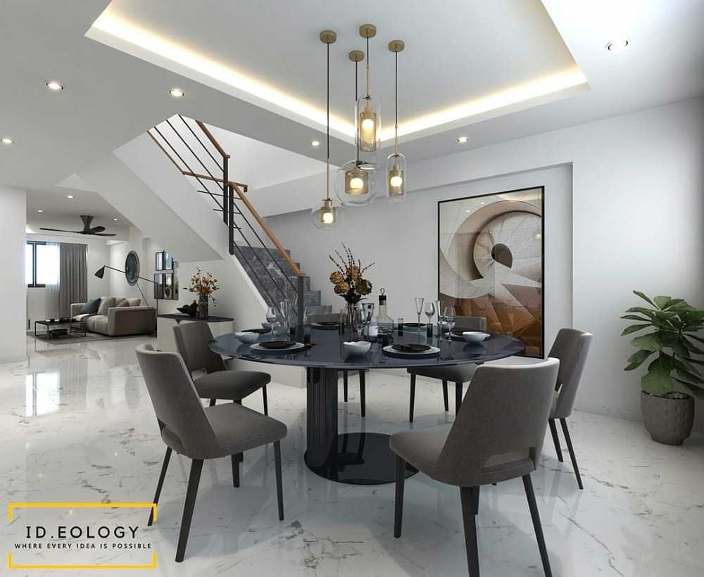 Contemporary Dining Room with Cove Lighting and Chandelier