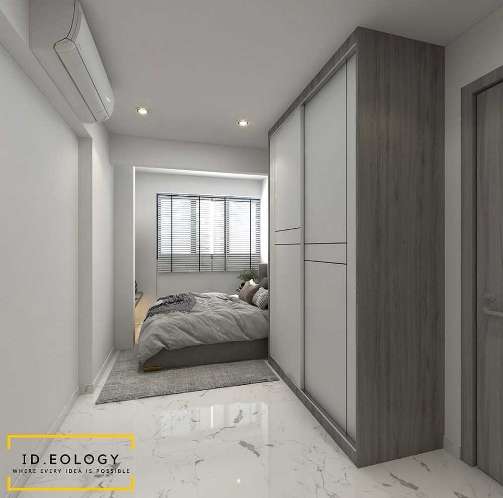 Contemporary Bedroom with Homogeneous Tiles and Cement Floor