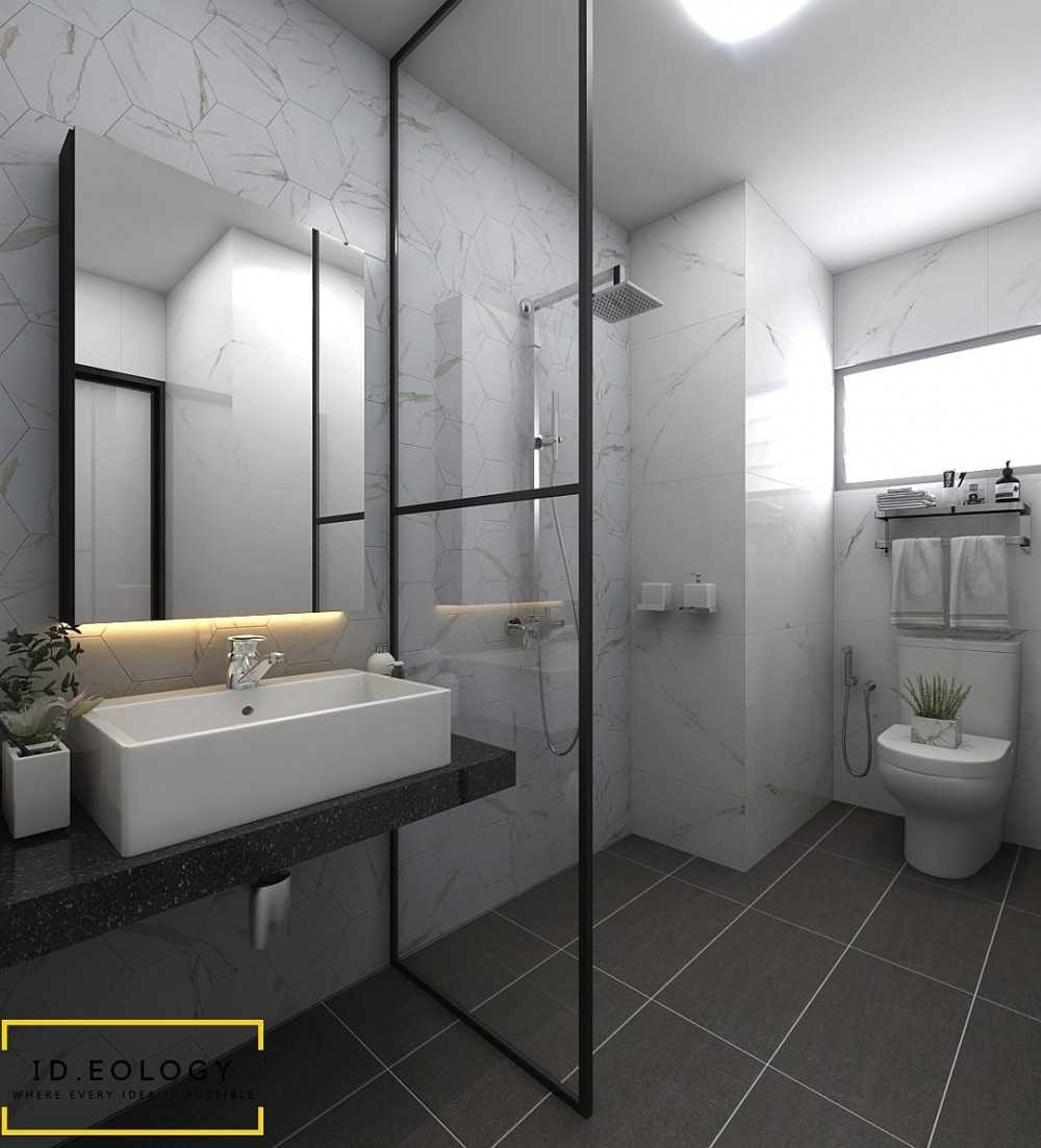 Contemporary Bathroom with Marble Floor and Shower Screen
