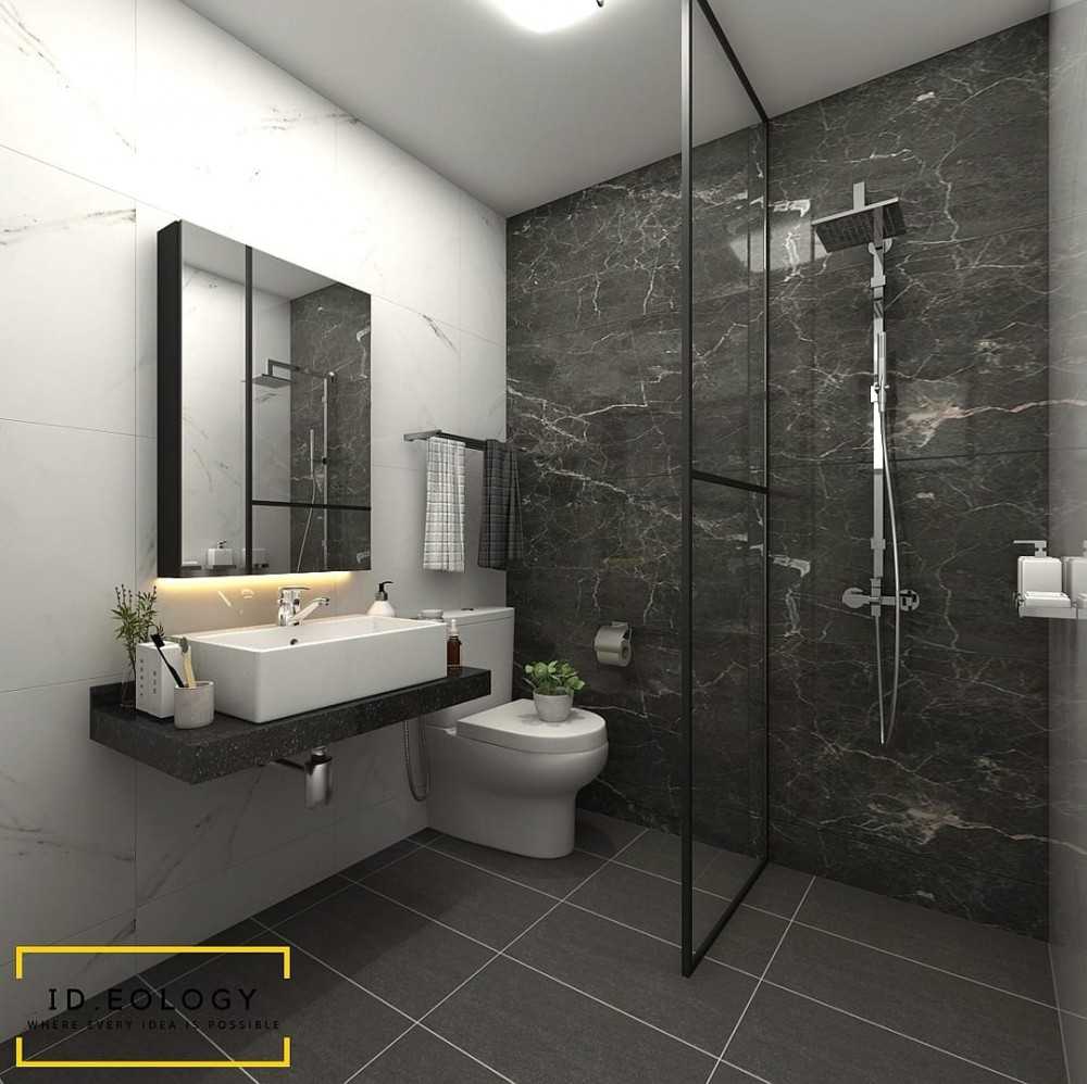 Contemporary Bathroom with Marble Floor and Wood Flooring