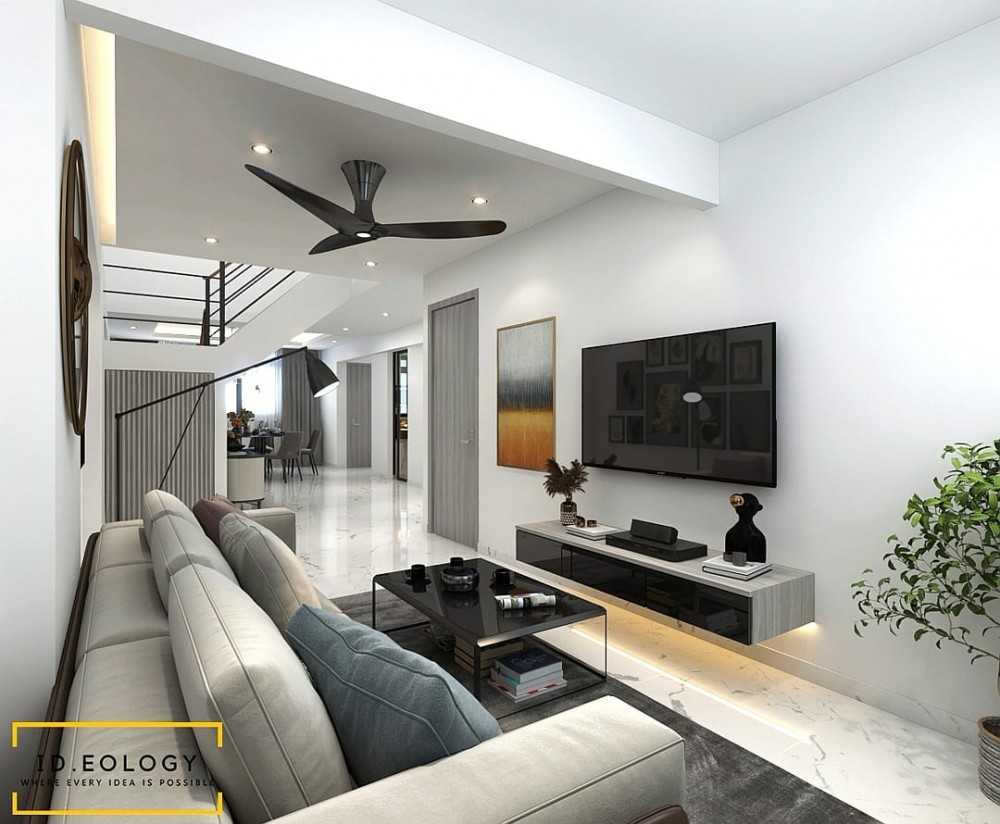 Contemporary Living Room with Wood Flooring and Feature Wall