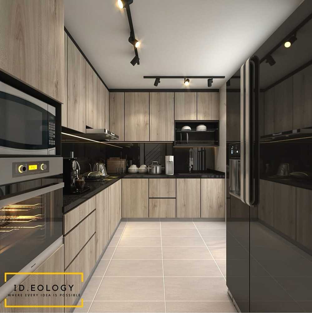 Contemporary Kitchen with Marble Floor and Wood Flooring
