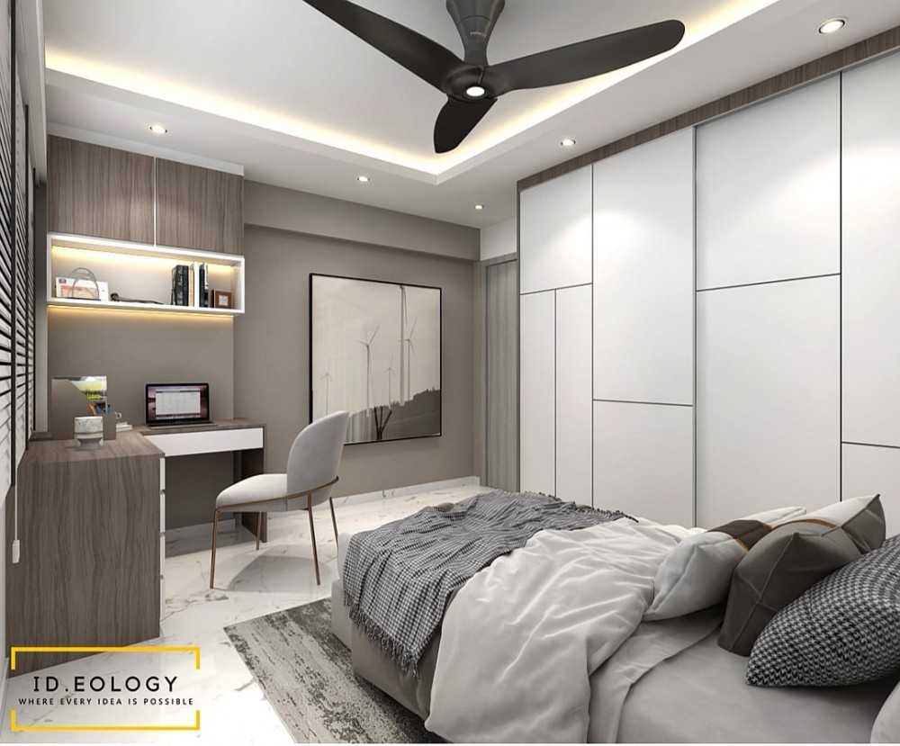 Contemporary Bedroom with Cement Floor and Granite Floor