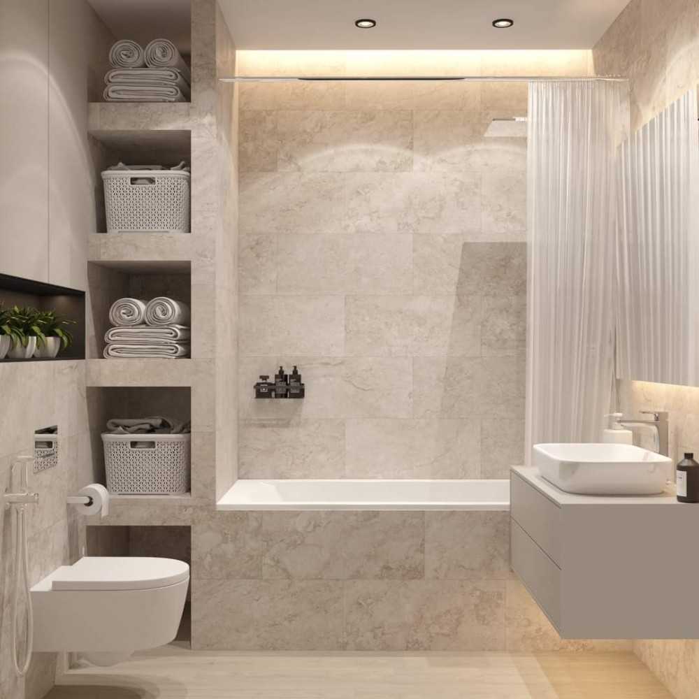 Contemporary Bathroom with Homogeneous Tiles and Mirror