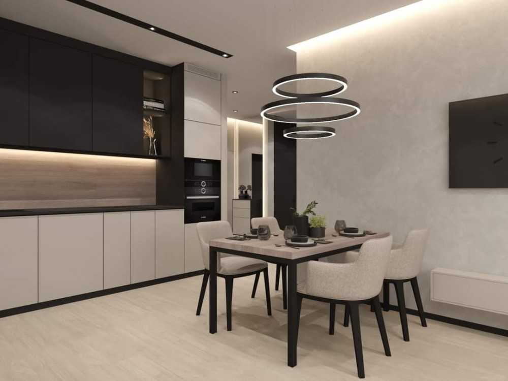 Contemporary Dining Room with Vinyl Flooring and Open Kitchen