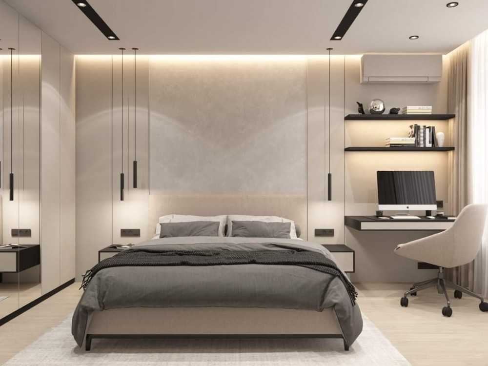 Contemporary Workstation with Vinyl Flooring and Wardrobe