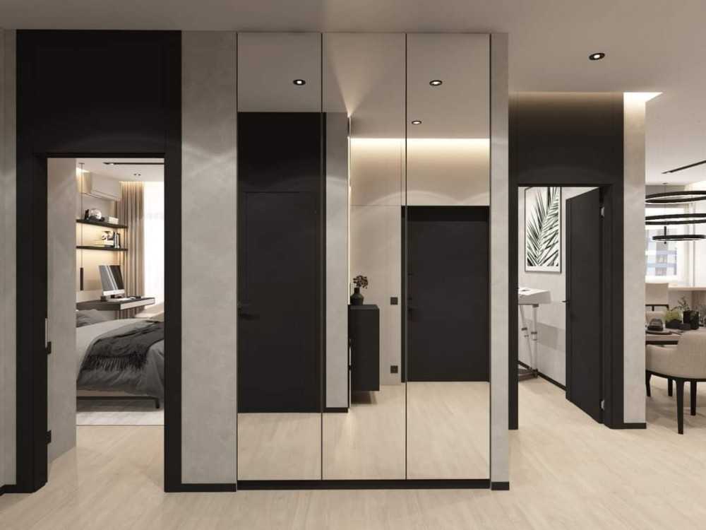 Contemporary Living Room with Vinyl Flooring and Mirror