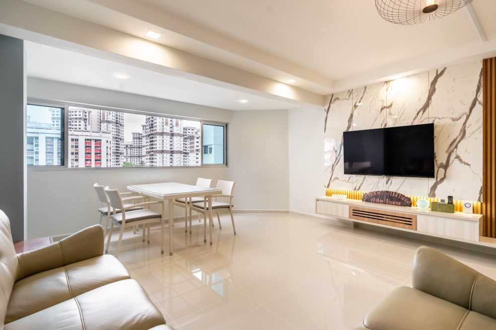 Contemporary Living Room with Homogeneous Tiles and Sofa