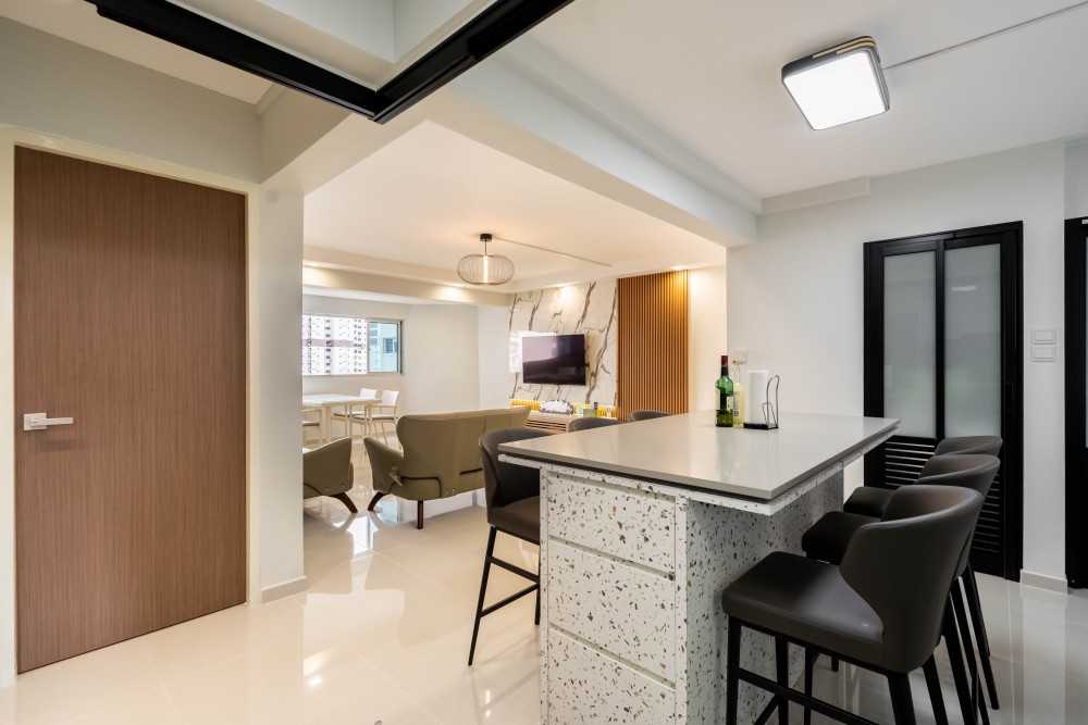 Contemporary Living Room with TV Console and Feature Wall