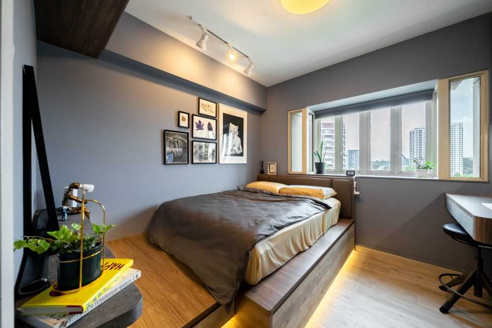 Industrial Bedroom with Drop Light and Built-in Bed
