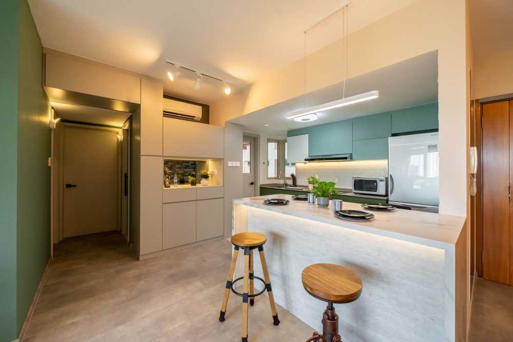 Industrial Kitchen with Vinyl Flooring and Wood Flooring