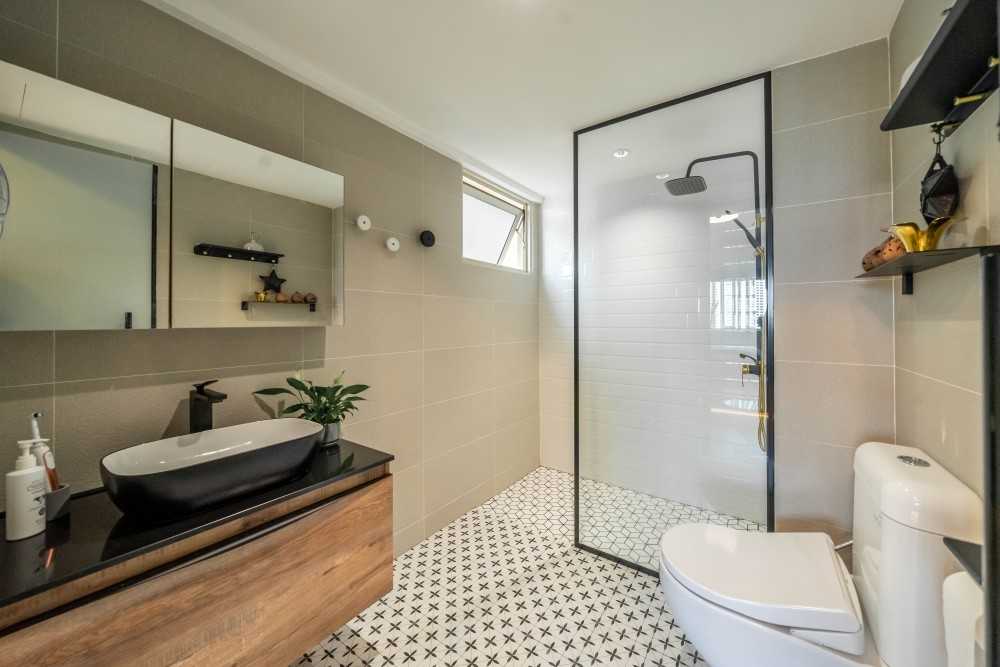 Industrial Bathroom with Mirror and Shower Screen