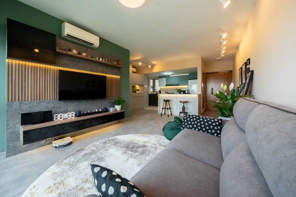 Industrial Living Room with Vinyl Flooring and Sofa