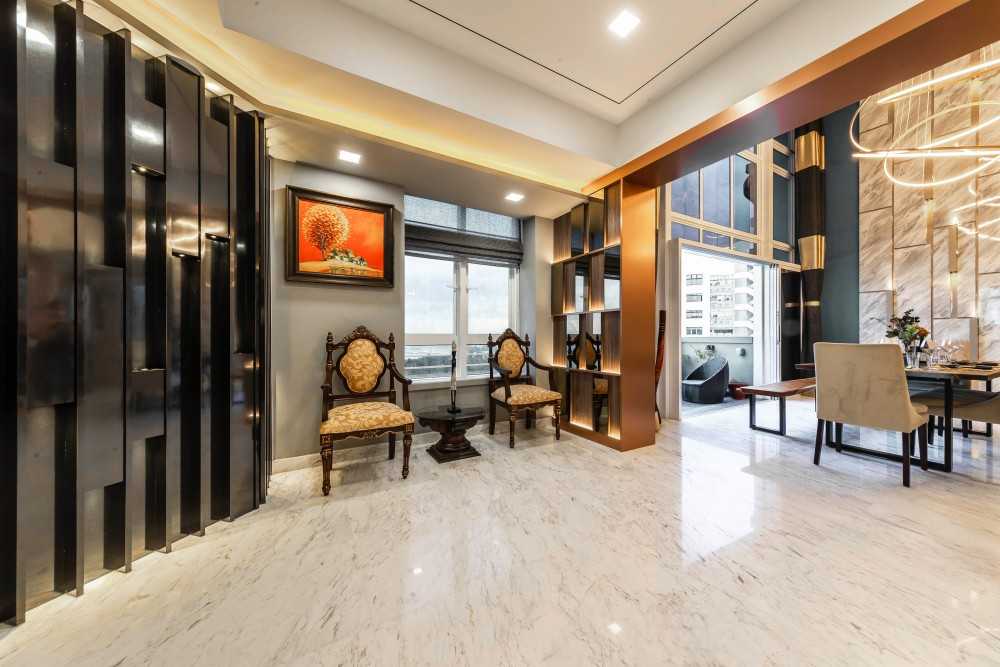 Modern Living Room with Feature Wall and Mirror