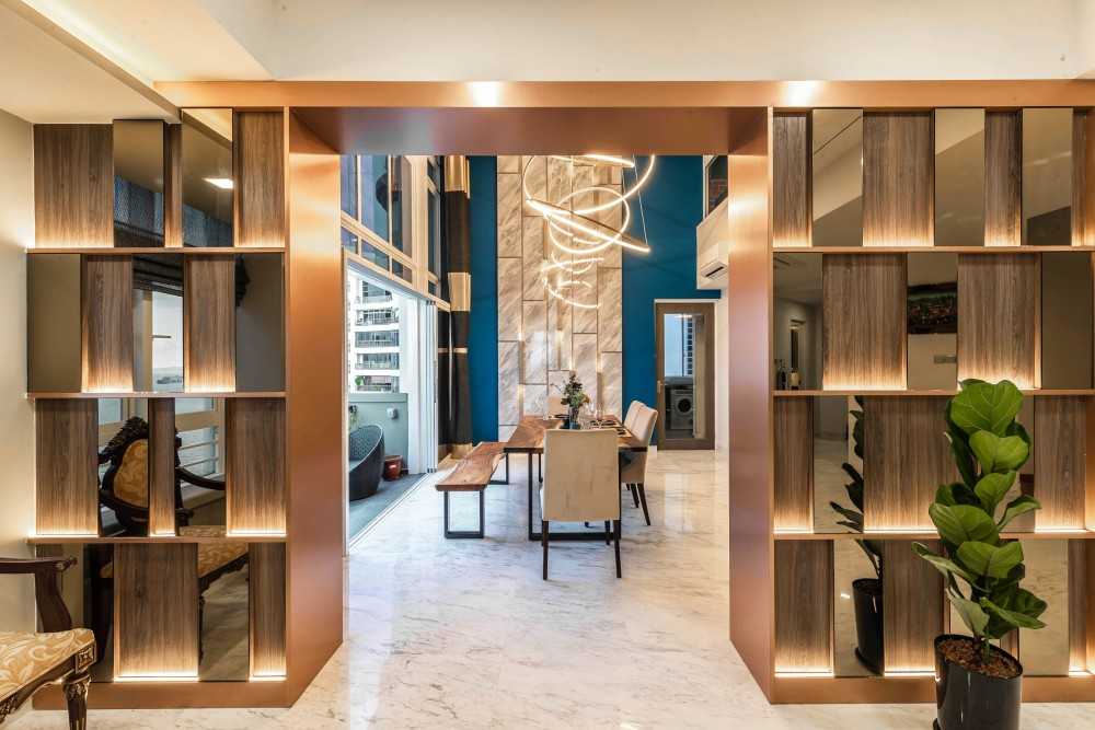 Modern Living Room with Marble Floor and Feature Wall