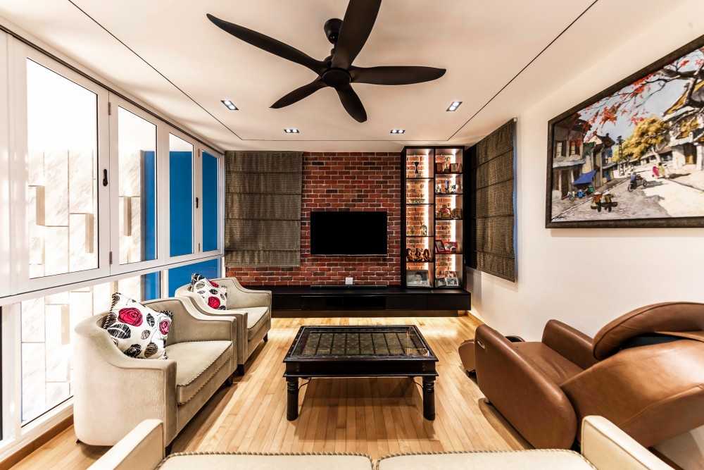Modern Living Room with Wood Flooring and Feature Wall