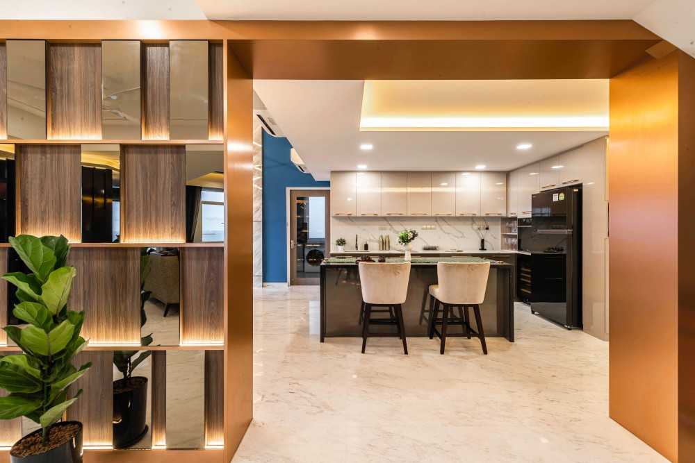 Modern Kitchen with Countertop and Marble Floor