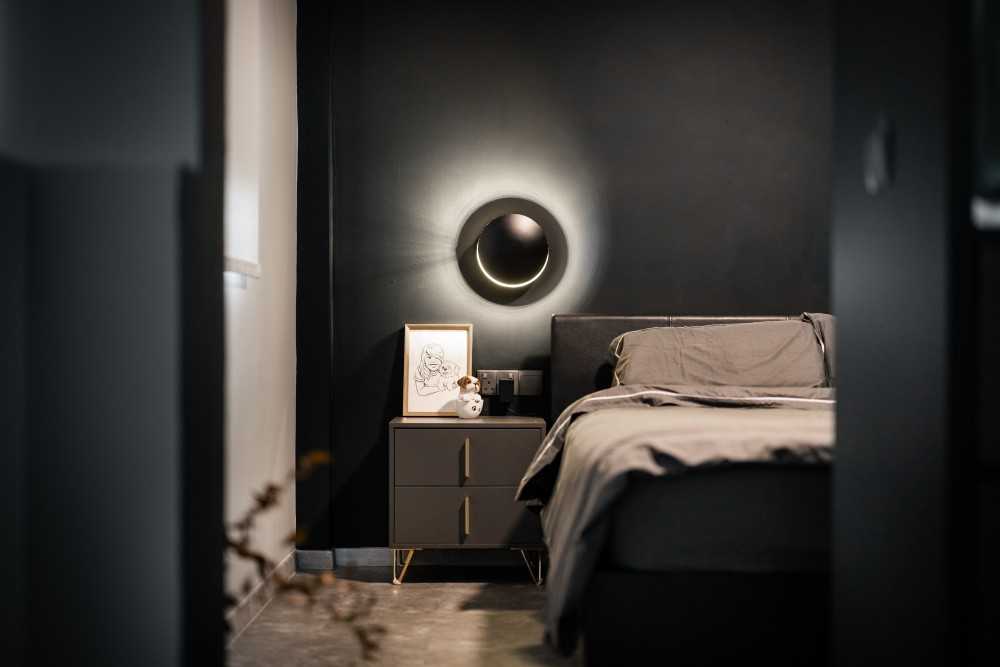 Industrial Bedroom with Storage Cabinets and Queen Bed