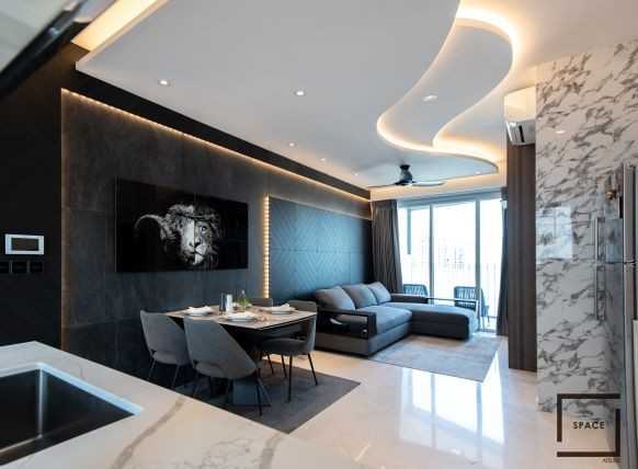 Contemporary Living Room with Drop Light and Drop Ceiling