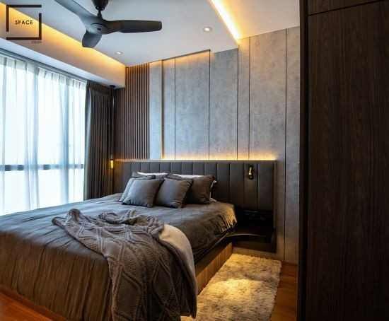 Contemporary Bedroom with Vinyl Flooring and Drop Light