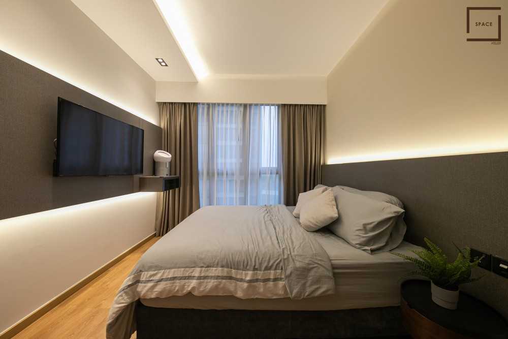 Contemporary Bedroom with Ceiling Light and Downlights