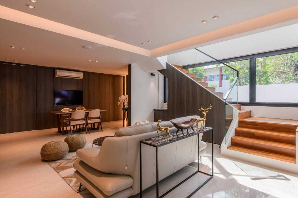 Contemporary Living Room with TV Console and Feature Wall