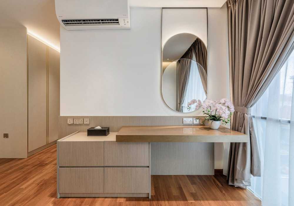 Contemporary Bedroom with Platform Bed and Drop Light