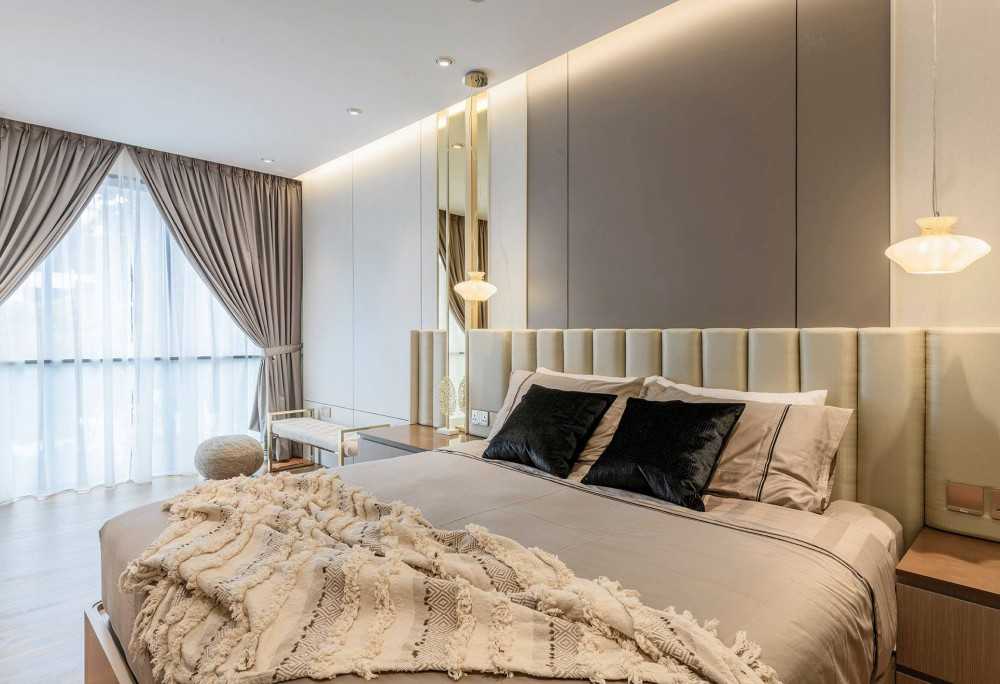 Contemporary Bedroom with Cement Floor and Wardrobe